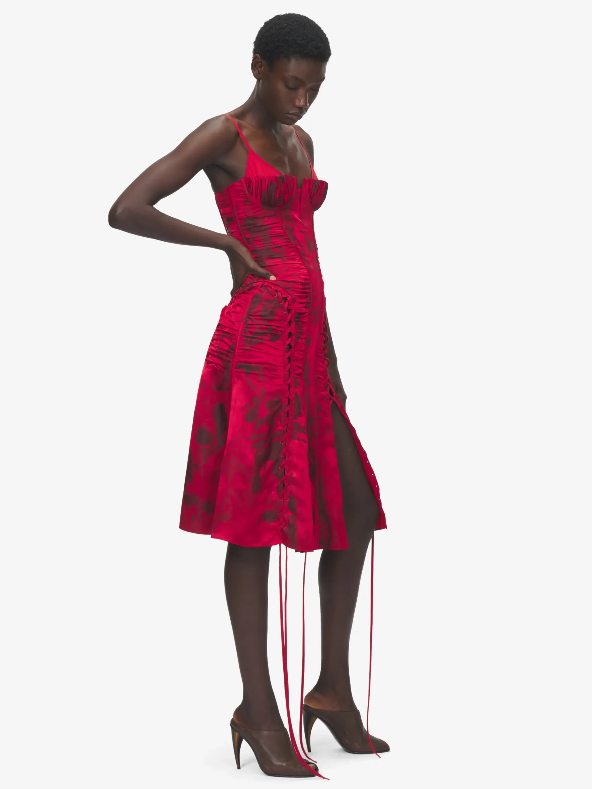 Abito a corsetto in jacquard floreale da Donna in Rosso/Nero