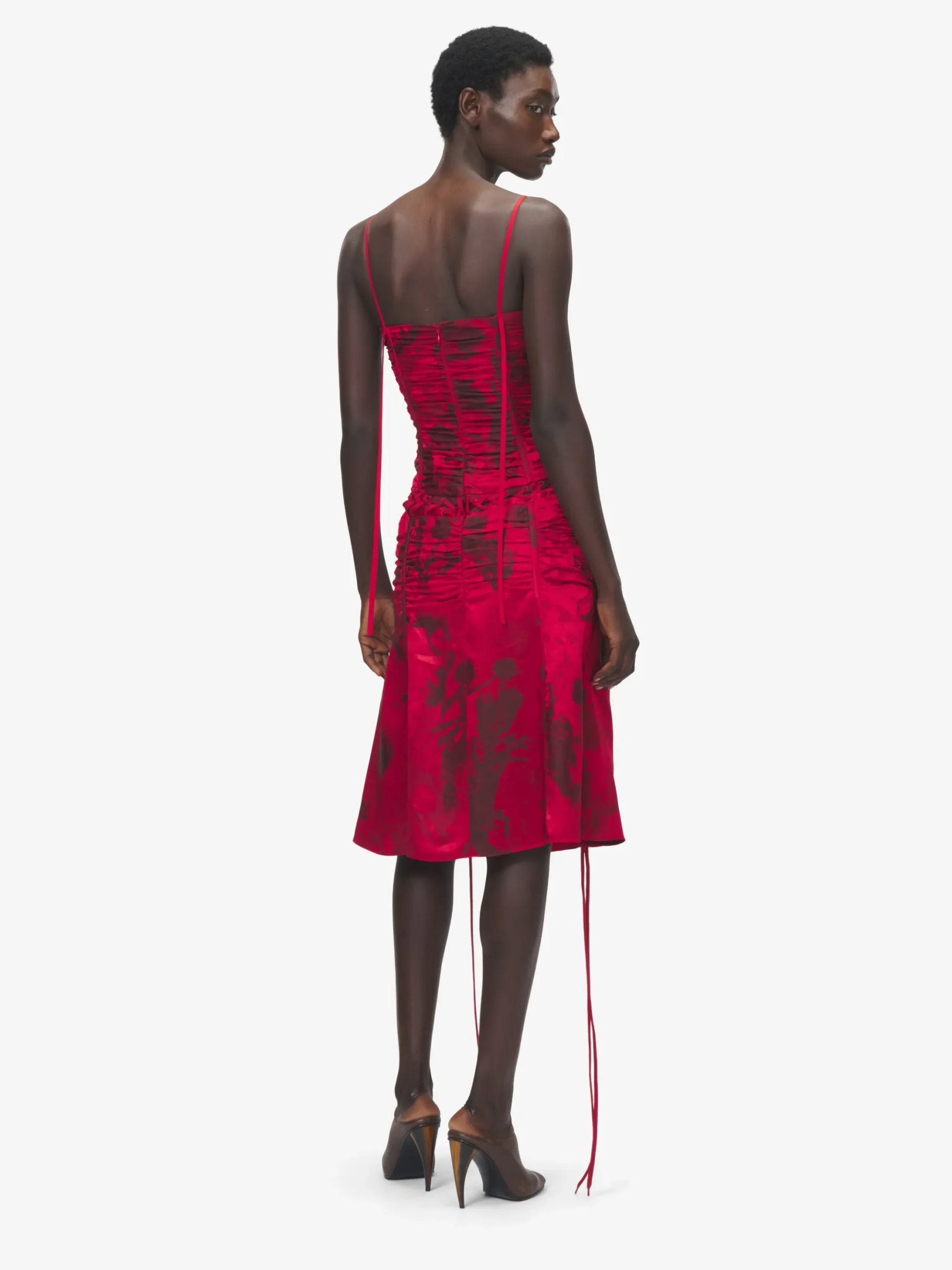 Abito a corsetto in jacquard floreale da Donna in Rosso/Nero