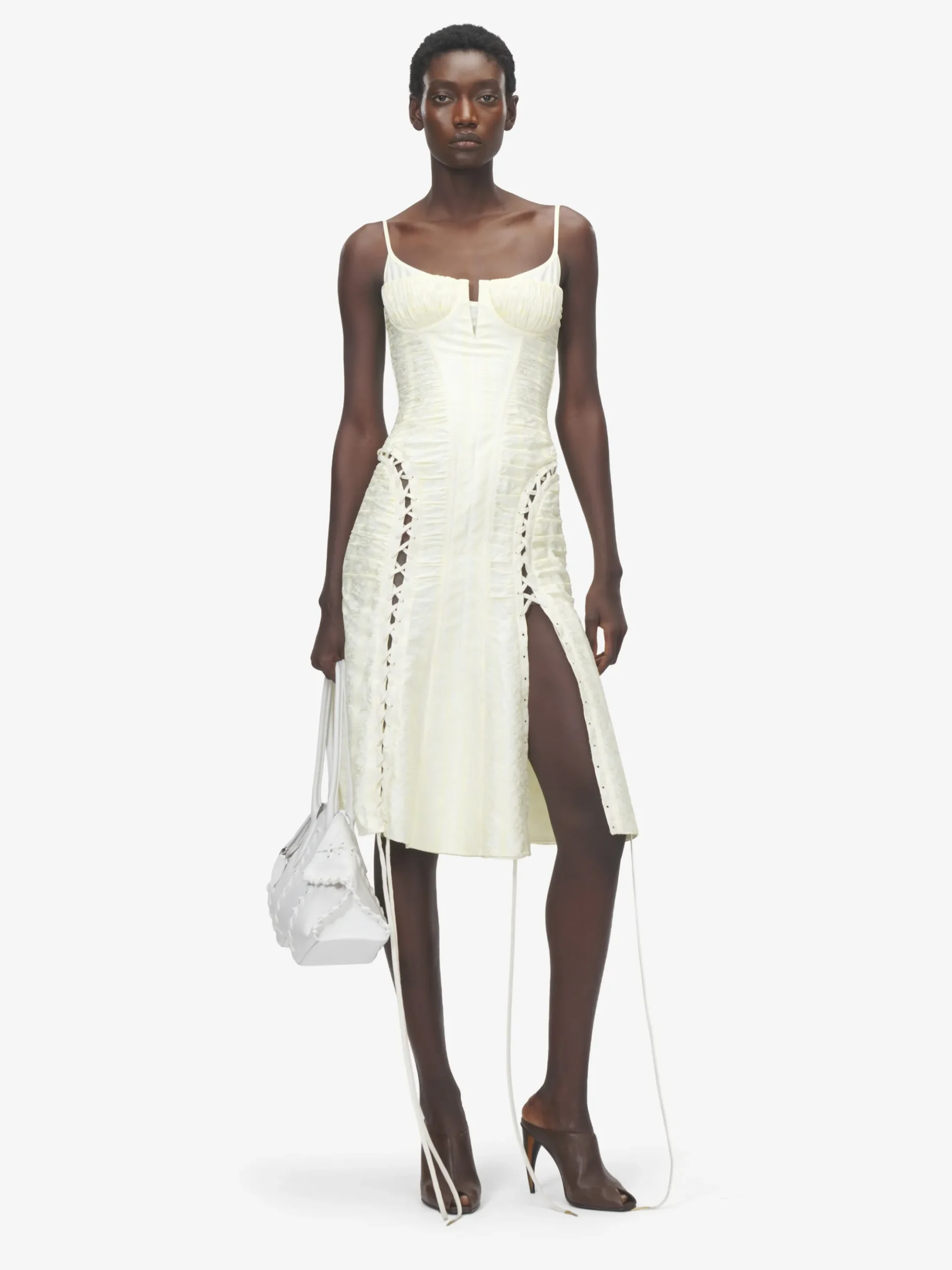 Abito a corsetto in jacquard floreale da Donna in Crema