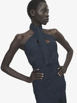 Abito asimmetrico arricciato da Donna in Blu Navy