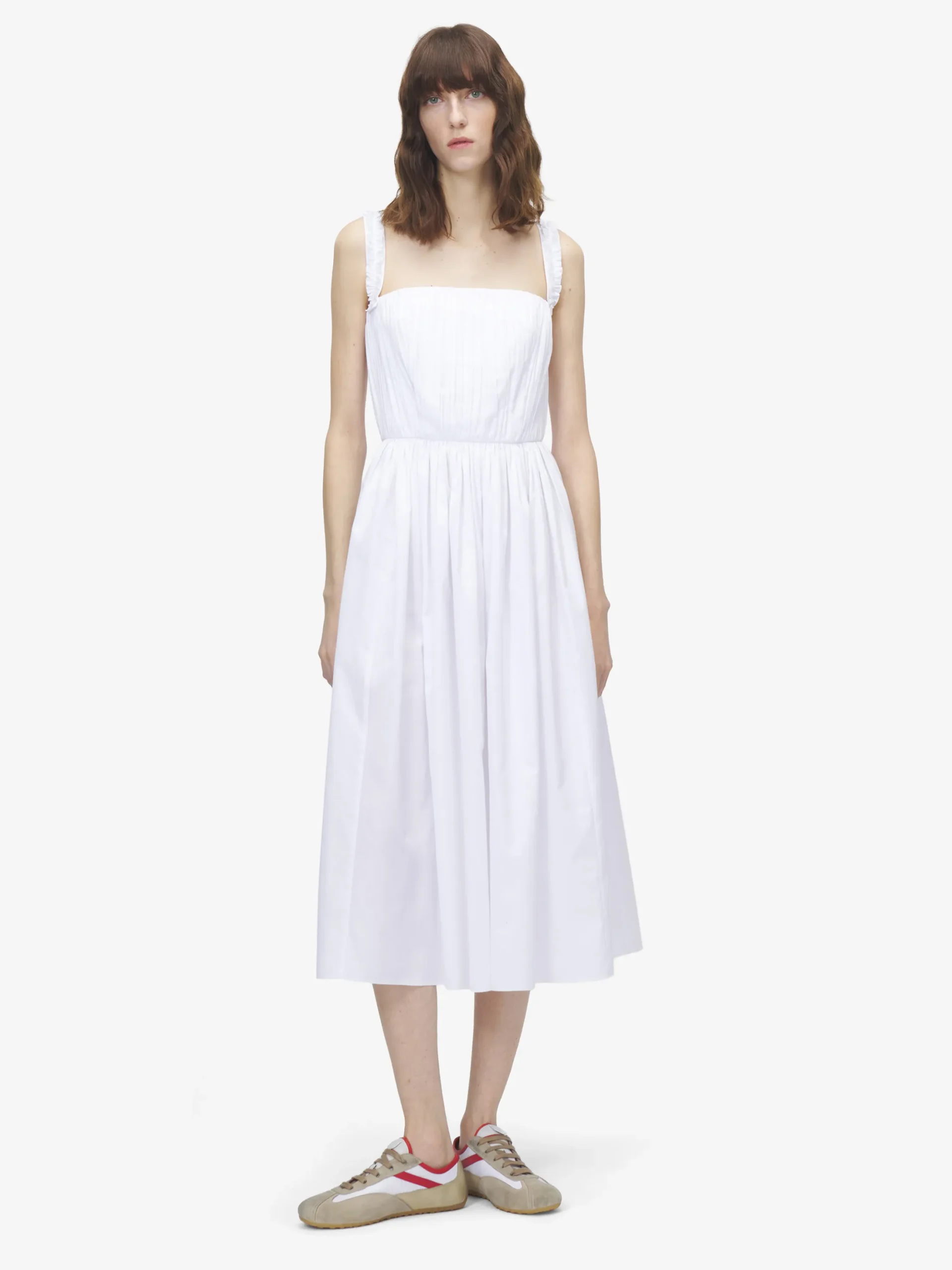 Abito midi arricciato da Donna in Bianco Ottico
