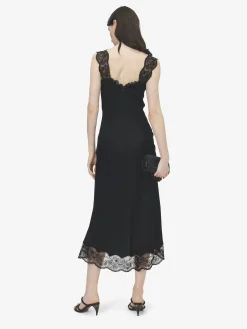Abito midi con inserti in pizzo da Donna in Nero