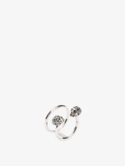 Anello Doppio Twin Skull da Donna in Finitura argento