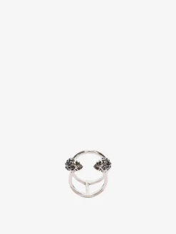 Anello Doppio Twin Skull da Donna in Finitura argento