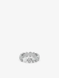 Anello Skull con perla da Uomo in Finitura palladio