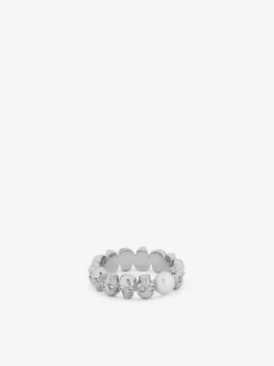 Anello Skull con perla da Uomo in Finitura palladio