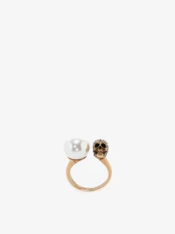 Anello Skull Effetto Perla da Donna in Finitura oro anticato