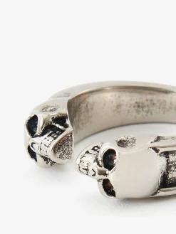 Anello Twin Skull da Uomo in Finitura argento anticato