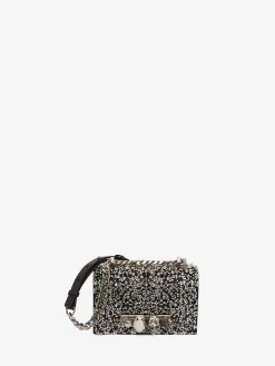 Borsa Jewelled Satchel Mini da Donna in Nero/Argento