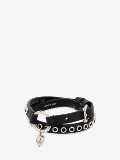 Bracciale Skull a doppio giro con anello da Donna in Nero