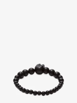 Bracciale Skull con Perle da Uomo in Nero