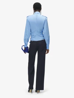 Camicia a maniche lunghe arricciata da Donna in Blu