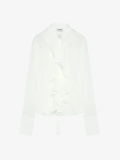 Camicia con volant da Donna in Crema
