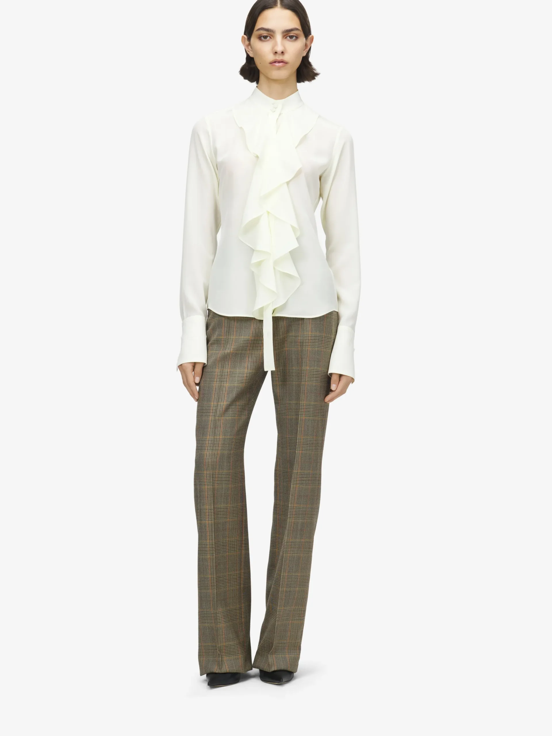 Camicia con volant da Donna in Crema