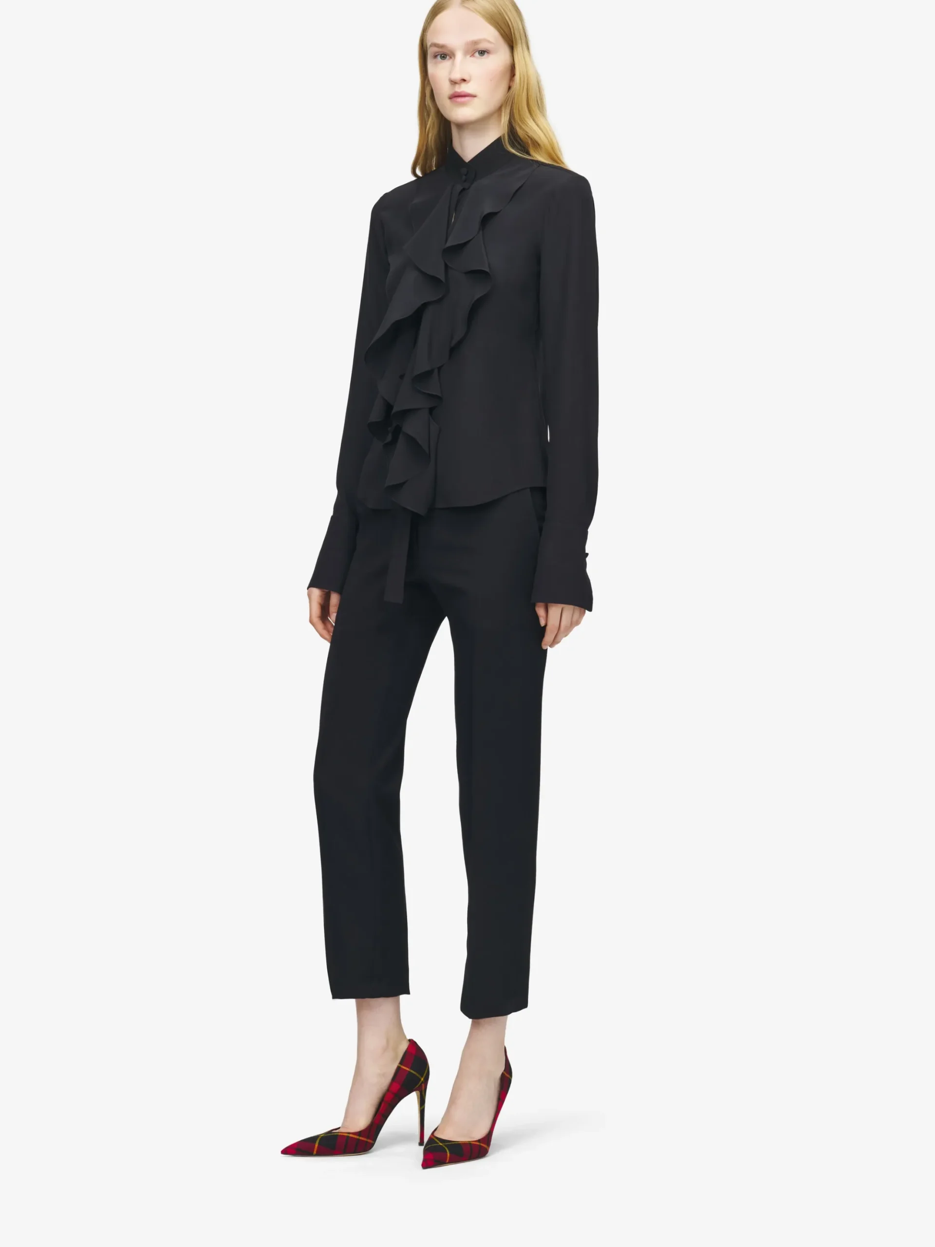 Camicia con volant da Donna in Nero