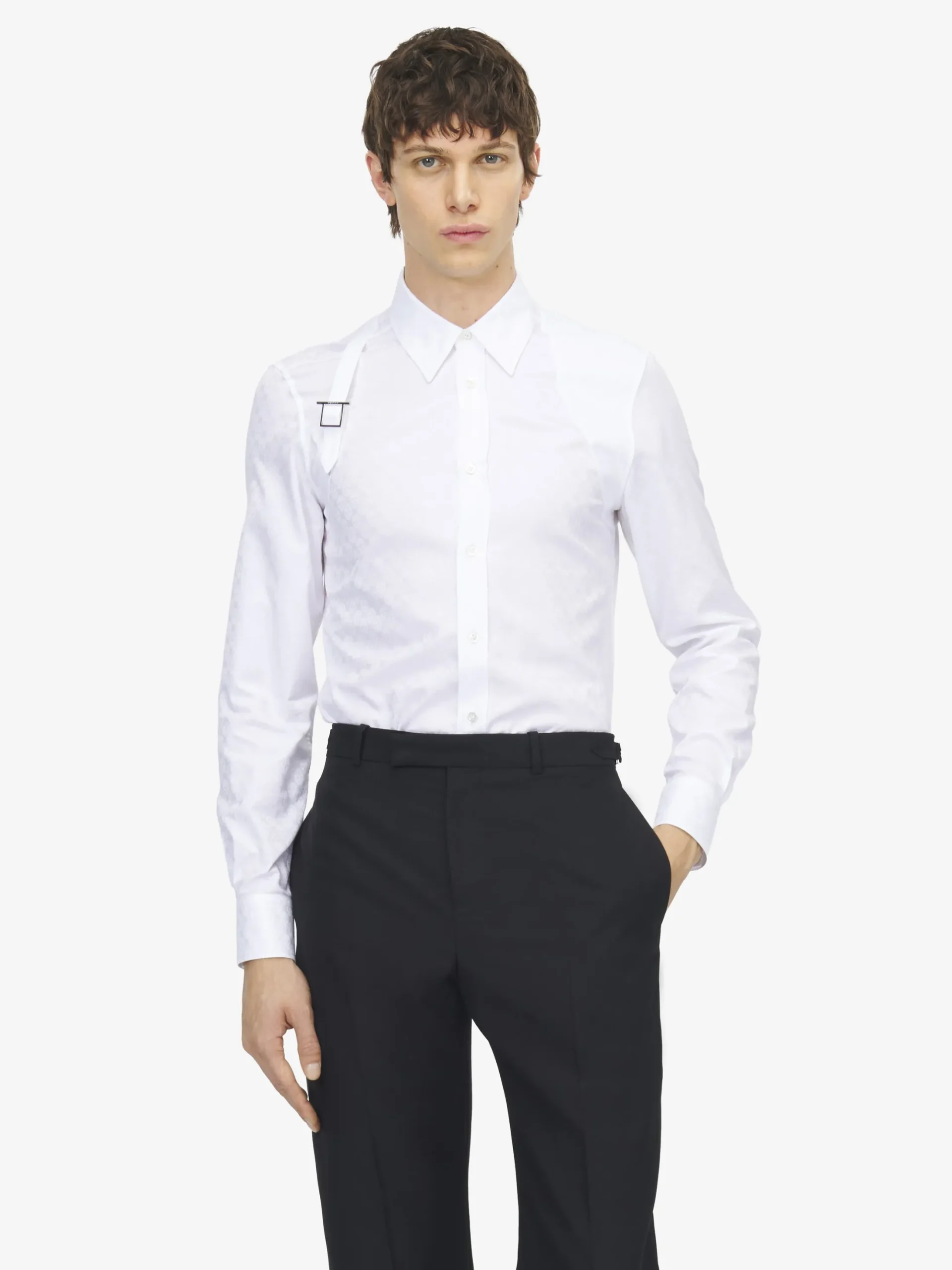 Camicia Harness con motivo jacquard Skull da Uomo in Bianco Ottico