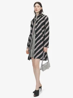 Cappotto a righe Chevron da Donna in Nero/Rosso