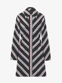 Cappotto a righe Chevron da Donna in Nero/Rosso