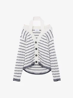 Cardigan a righe con spalle scoperte da Donna in Avorio/Navy
