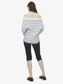 Cardigan a righe con spalle scoperte da Donna in Avorio/Navy