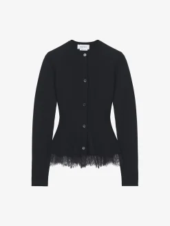 Cardigan con volant e inserti in pizzo da Donna in Nero