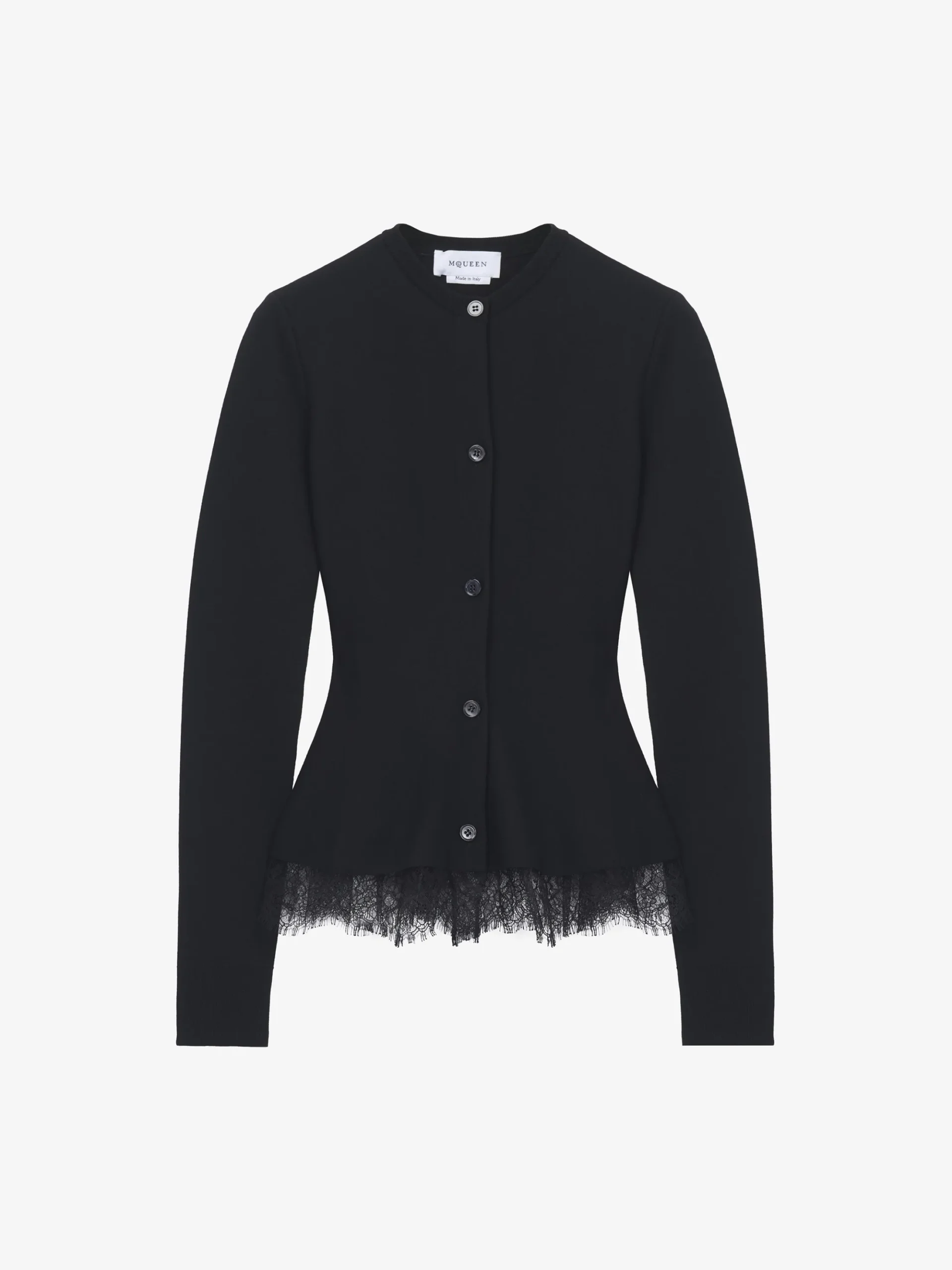 Cardigan con volant e inserti in pizzo da Donna in Nero
