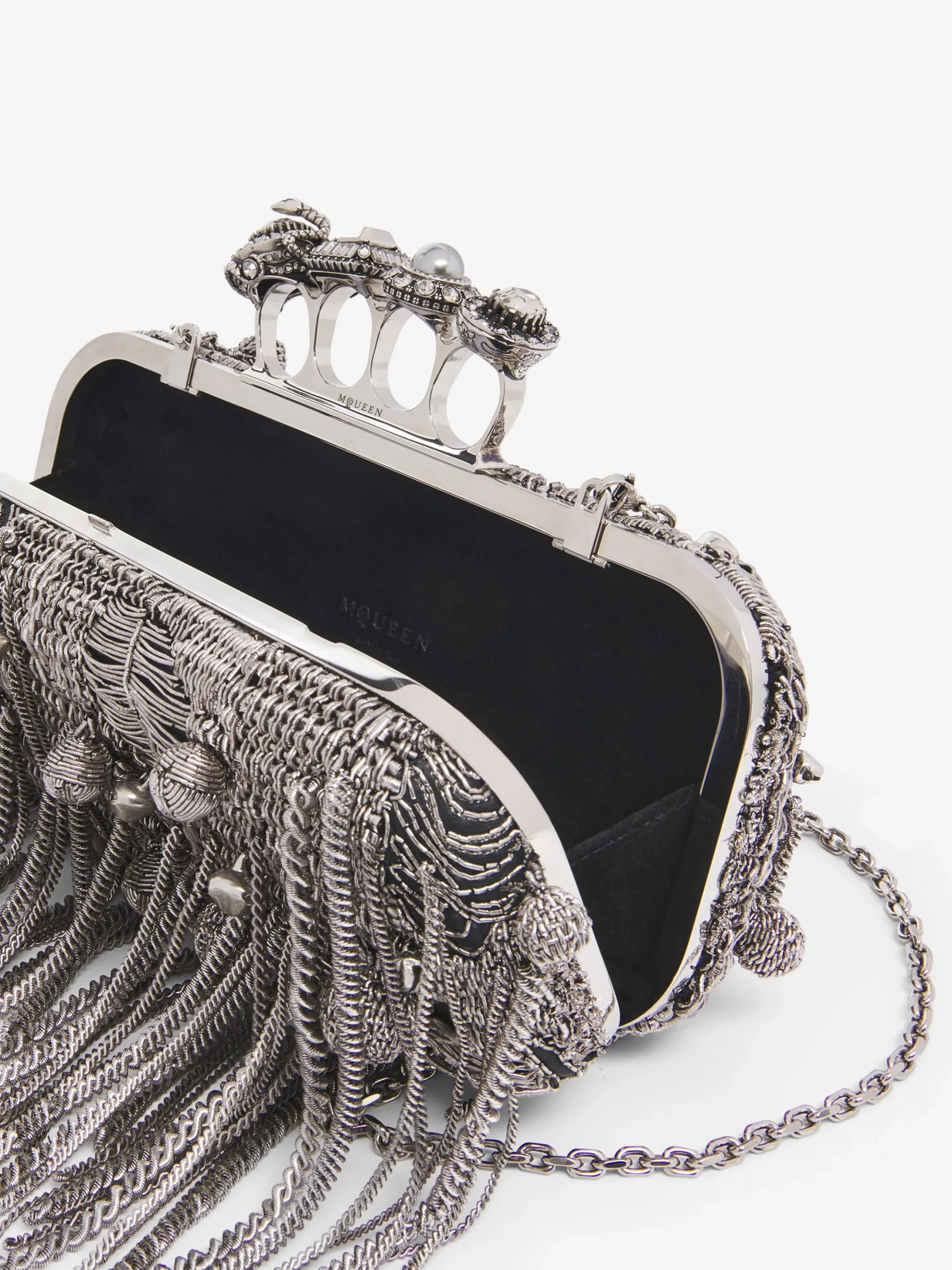Clutch lunga Snake Knuckle da Donna in Nero/Argento