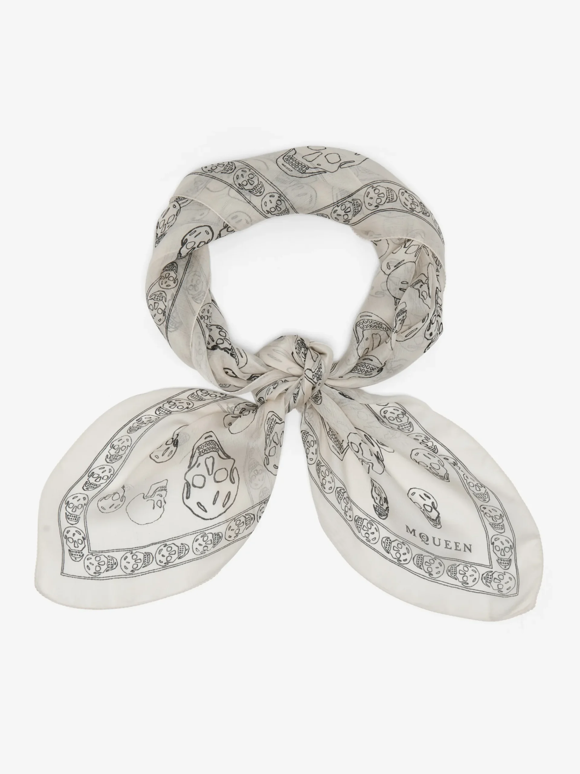 Foulard Skull dipinto a mano da Donna in Avorio/Nero