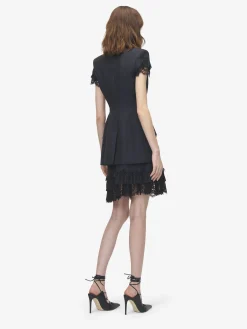 Giacca a maniche corte gessata da Donna in Blu Navy