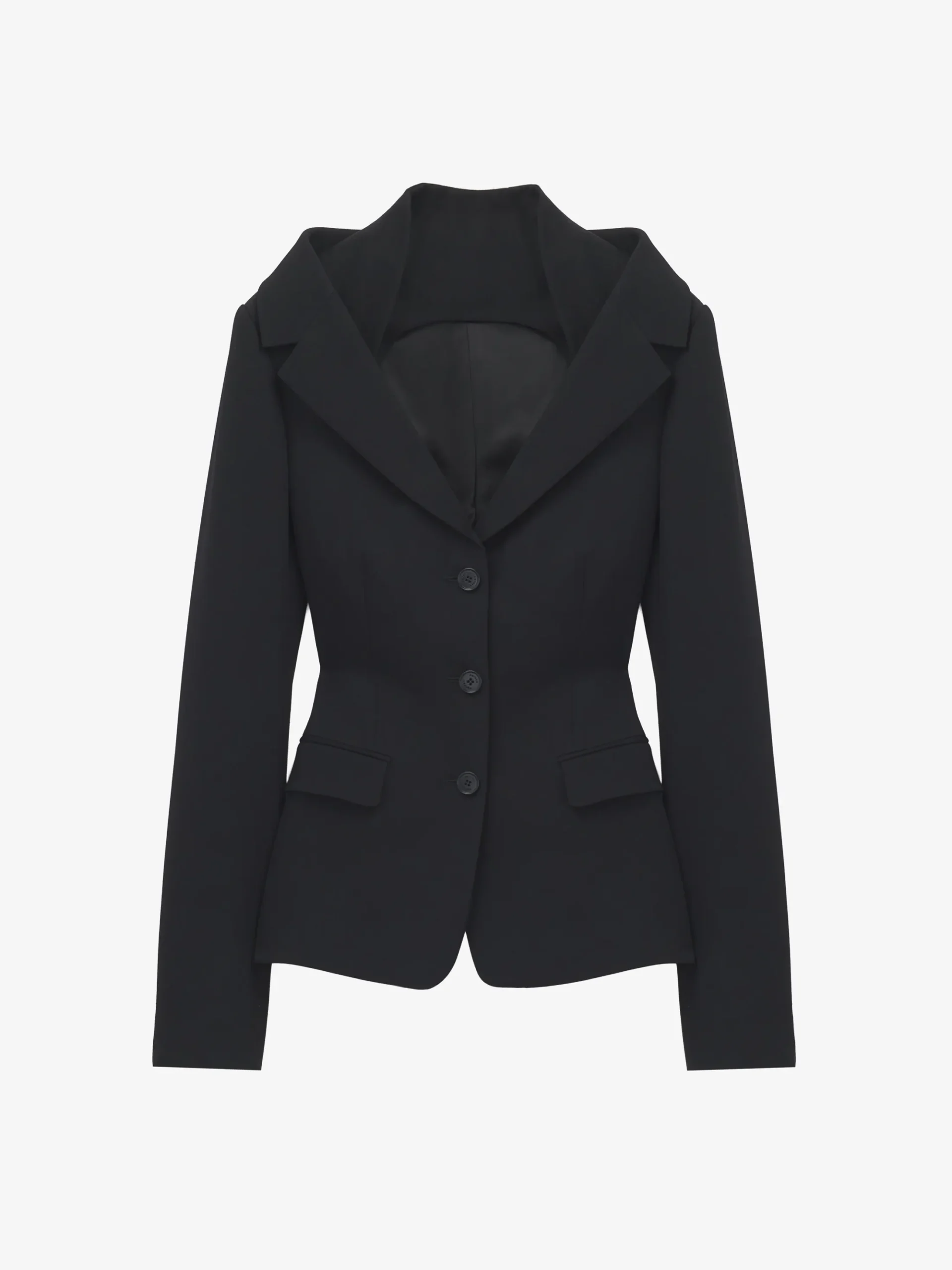 Giacca con harness e spalle scoperte da Donna in Nero