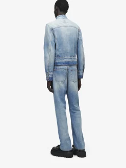Giacca in denim con colletto rialzato da Uomo in Washed Blue