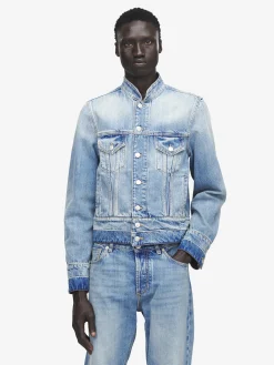 Giacca in denim con colletto rialzato da Uomo in Washed Blue