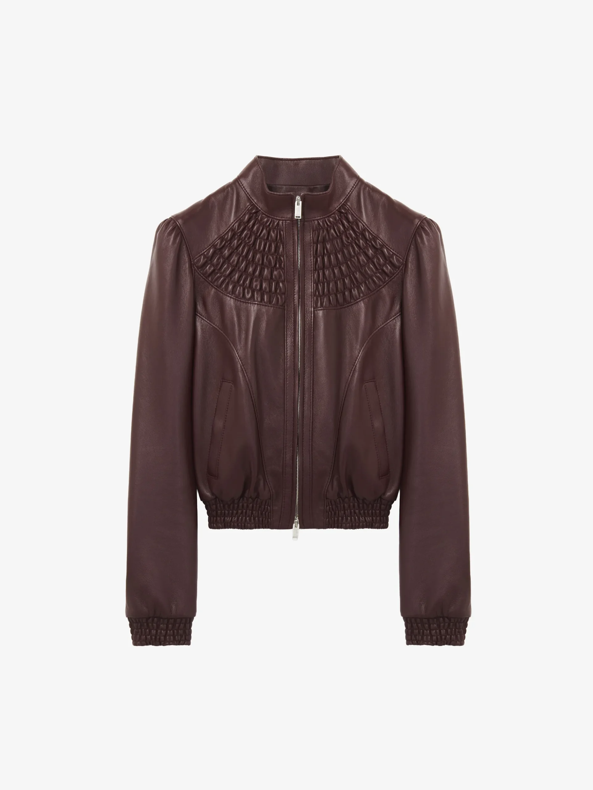 Giacca in pelle con dettagli smock da Donna in Bordeaux