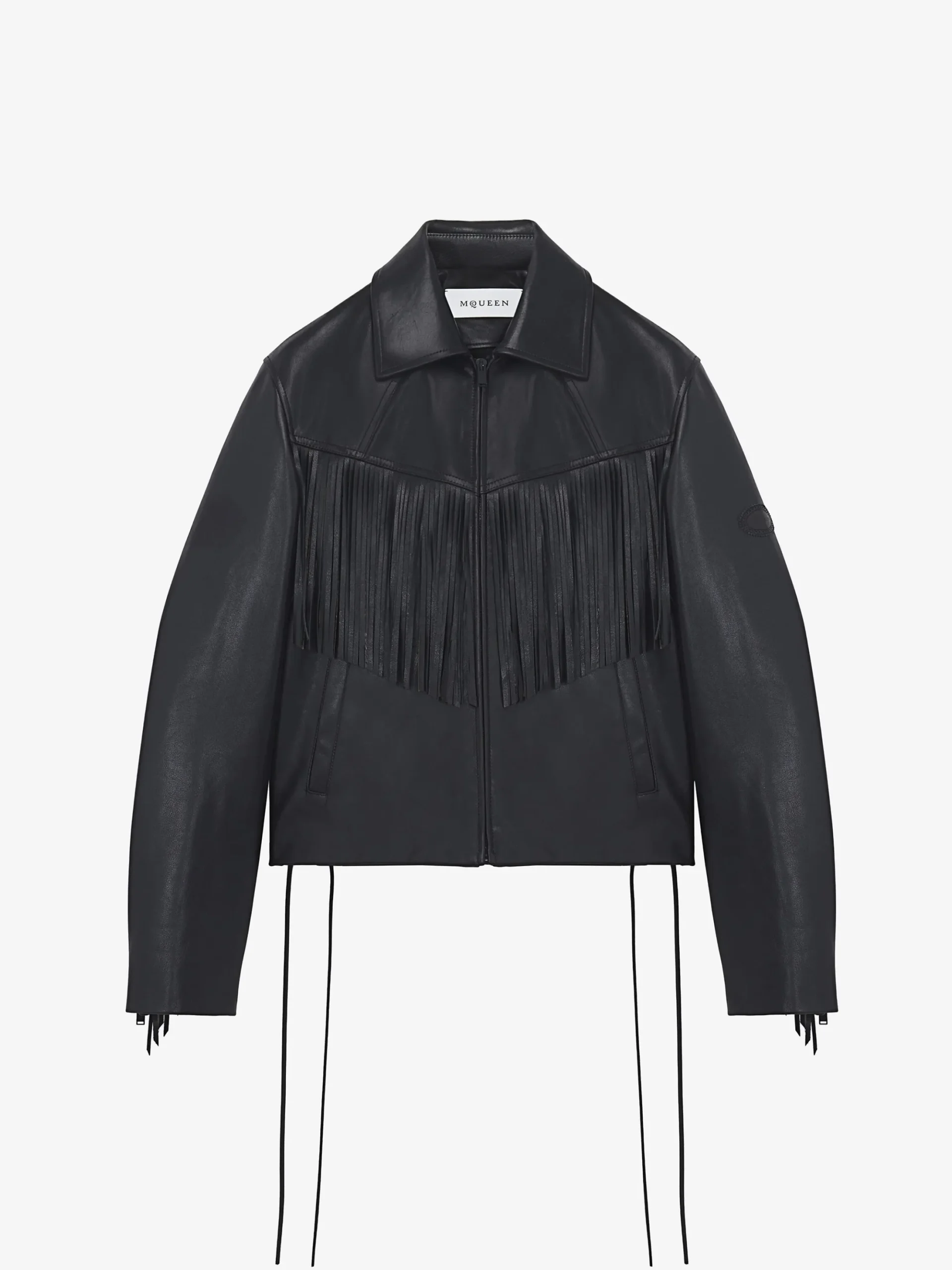 Giacca in pelle con frange da Uomo in Nero