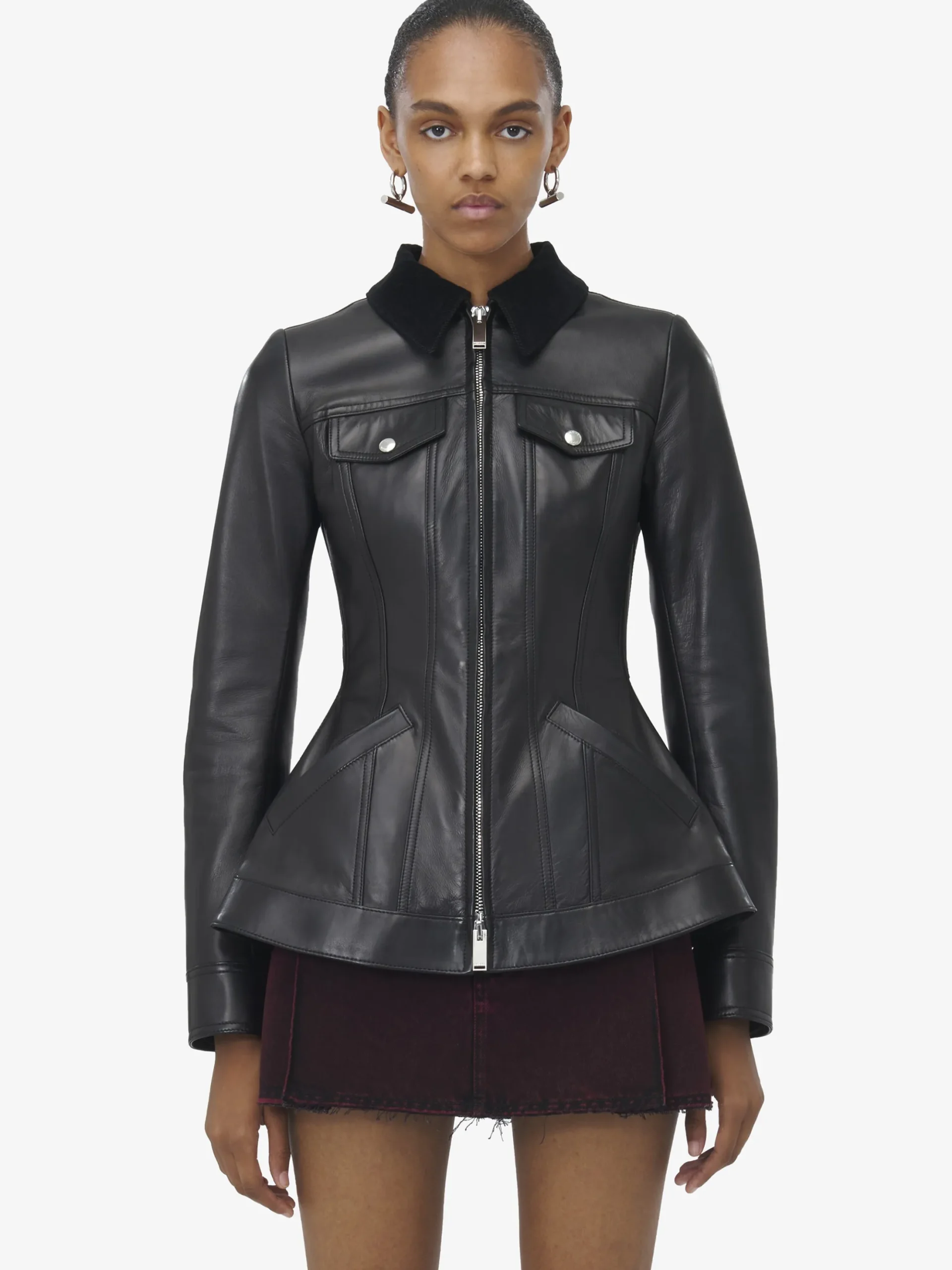 Giacca in pelle con peplo da Donna in Nero