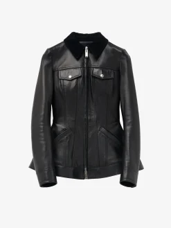 Giacca in pelle con peplo da Donna in Nero