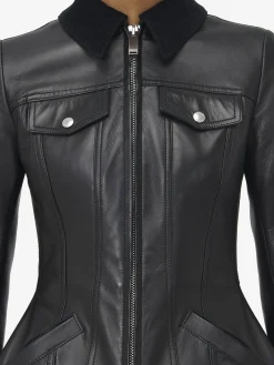 Giacca in pelle con peplo da Donna in Nero