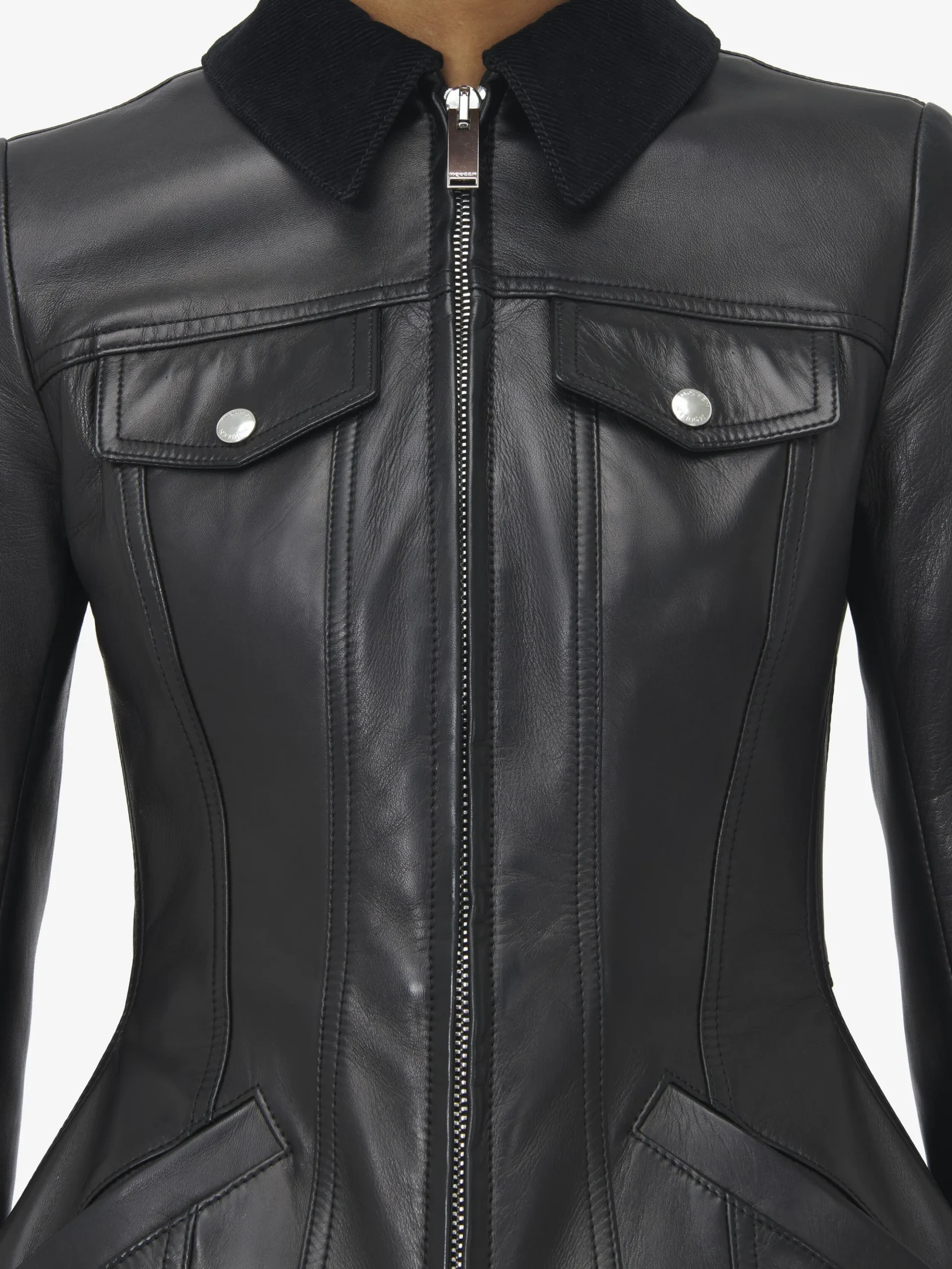 Giacca in pelle con peplo da Donna in Nero