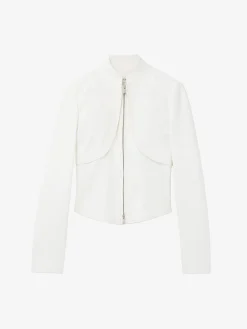 Giacca in pelle con ricami floreali da Donna in Bianco