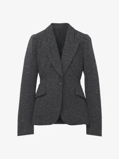 Giacca monopetto con motivo gessato screziato da Donna in Grigio
