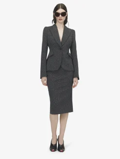 Giacca monopetto con motivo gessato screziato da Donna in Grigio