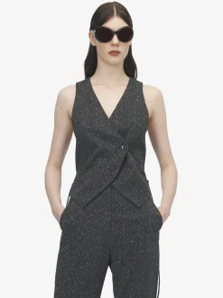 Gilet con allacciatura stile corsetto e motivo gessato screziato da Donna in Grigio