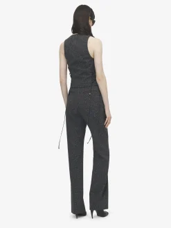 Gilet con allacciatura stile corsetto e motivo gessato screziato da Donna in Grigio