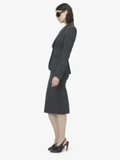 Gonna a tubino con zip a vista e motivo gessato screziato da Donna in Grigio