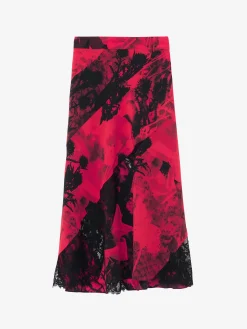 Gonna midi floreale con cut-out da Donna in Rosso/Nero