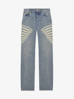 Jeans a gamba dritta con ricamo da Donna in Washed Blue