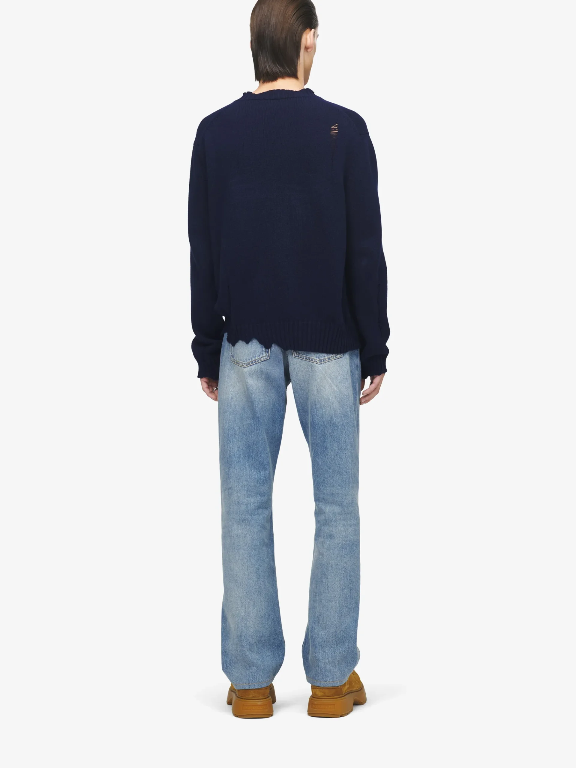 Maglione Skull effetto consumato da Uomo in Blu Navy
