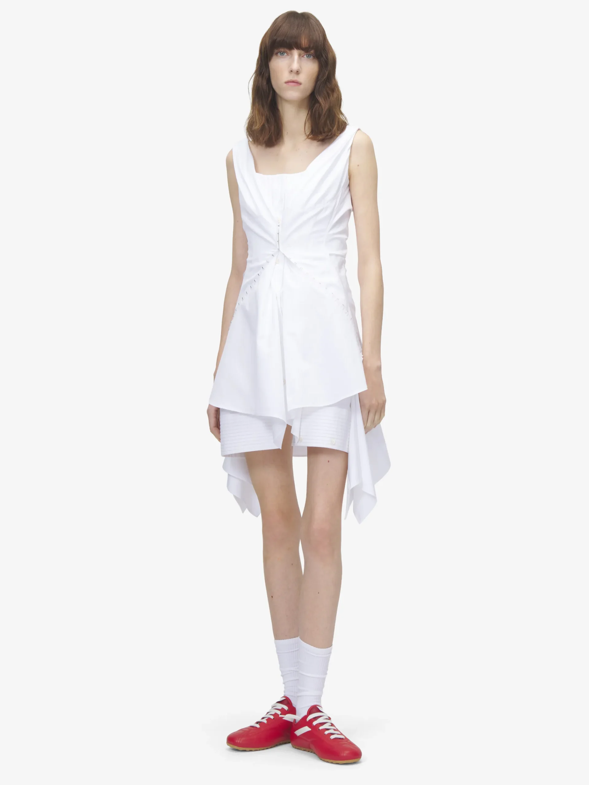 Miniabito arricciato da Donna in Bianco Ottico