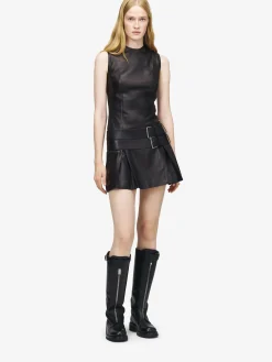 Miniabito in pelle con doppia cintura da Donna in Nero