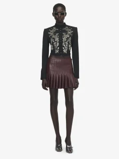 Minigonna a pieghe in pelle da Donna in Bordeaux